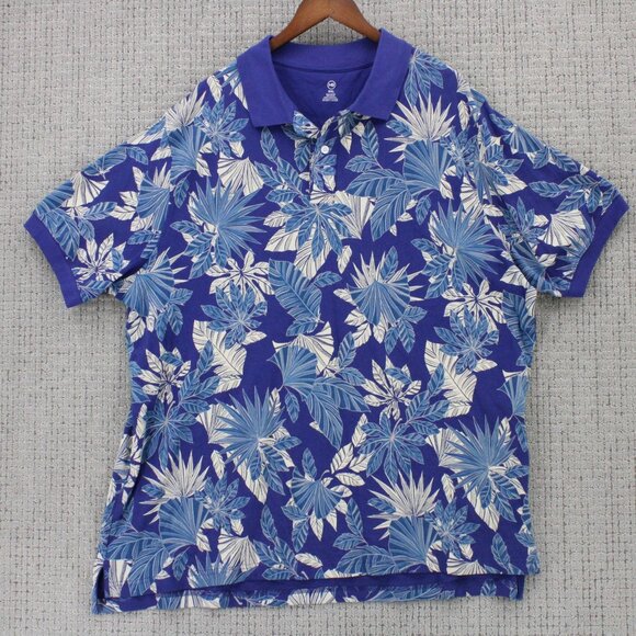 HB Harbor Bay Polo Shirt Mens 3XL Purple Casual Floral Pattern Short Sleeve - Picture 1 of 9